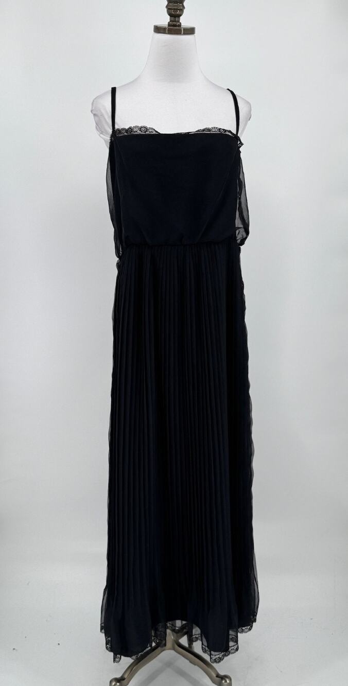 Adele Simpson I. Magnin Vintage 70s Black Chiffon Pleated Sleeveless Maxi Dress
